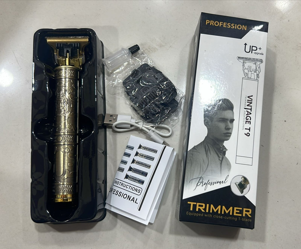 Vintage T9™ Professional Hair Trimmer for Men | Zero Cutting Beard & Hair Clipper | USB Rechargeable Metal Body
