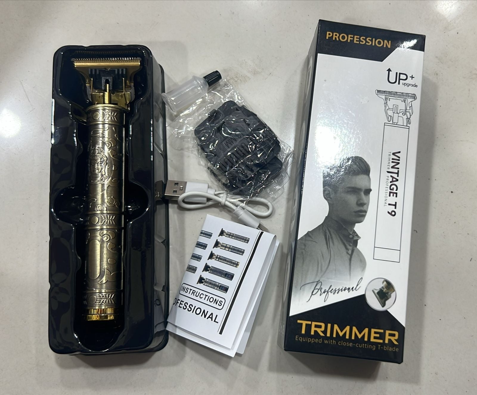 Vintage T9™ Professional Hair Trimmer for Men | Zero Cutting Beard & Hair Clipper | USB Rechargeable Metal Body