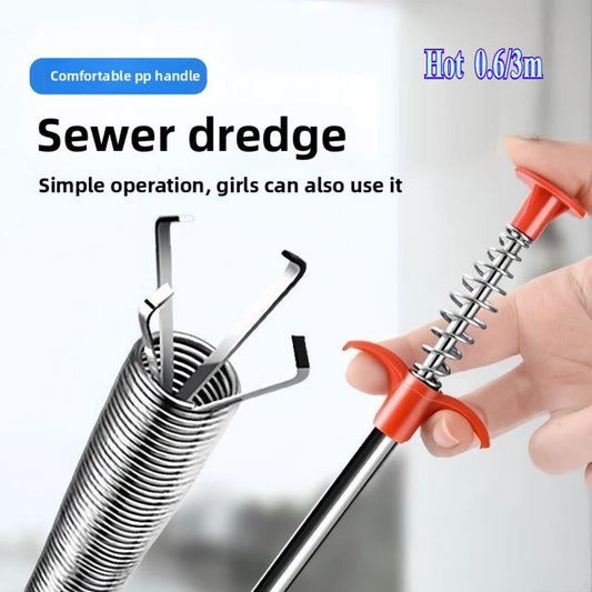 Stainless Steel Hair Catching Drain Cleaner Wire Spring Sink Cleaning Stick (50cm)